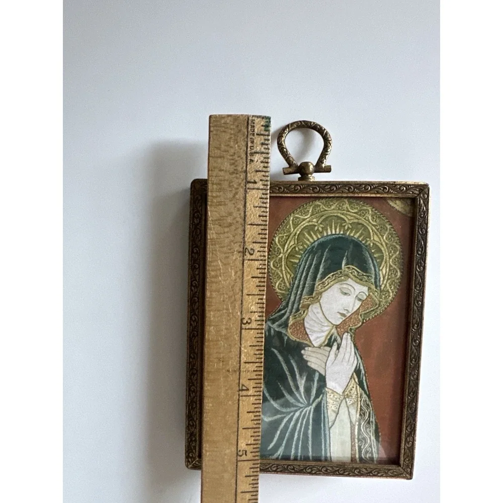 Vintage Madonna Religious Icon Picture Frame Dated 1936 Velvet Easel
